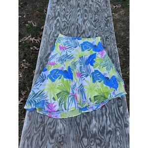 Nine & Company Asymmetric Floral lined Skirt SZ 14 Palm Leaf Spring Summer
